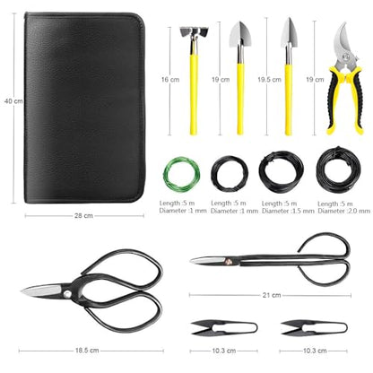 MOSFiATA Bonsai Tools Set 13Pcs, Bonsai Essentials with PU Leather Bag, High Carbon Steel Succulent Trimming Kit, for Pruning, Raking, Training Plants, Ideal Gardening Gifts - size: Bonsai Tools 13Pcs
