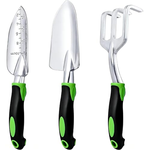 Garden Tools Set, 3-Piece Heavy Duty Gardening Hand Tools - color: Green