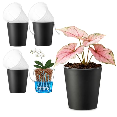 6 Inch Self Watering Pot with Clear Inner Pot, Black, 3 Pack - color: Black, size: 6in(3pack)
