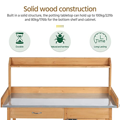 Yaheetech Potting Bench Outdoor Potting Table with Storage,Natural Wood - color: Natural Wood