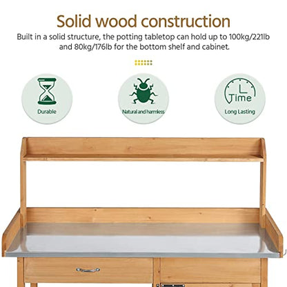 Yaheetech Potting Bench Outdoor Potting Table with Storage,Natural Wood - color: Natural Wood