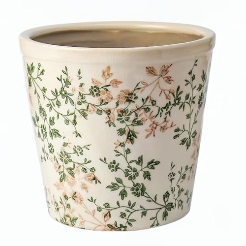 Ceramic Planter with Drainage Hole, Plastic Tray & Mesh, 6.7 Inch - Indoor/Outdoor Flower Pot for Orchids, Succulents, Green Floral Modern Farmhouse Décor for Home,Office and Garden, Ideal Gift - color: Modern Green, size: 6.7 Inch with Holes