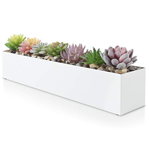 DR&Co Modern White Rectangle Planter Box, 16" Metal Planter Perfect for Succulent, Narrow Box for Table or Window Sill, Rectangular Stainless Steel Long - color: White, size: 16 X 3.2 X 3.5 Inches