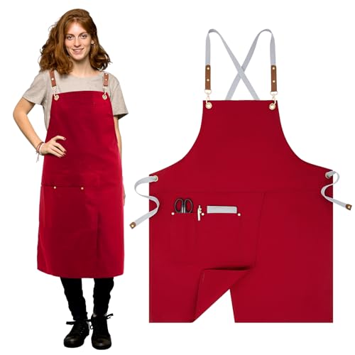 Crossback Pottery Apron Split Leg, Adjustable Straps - color: Red