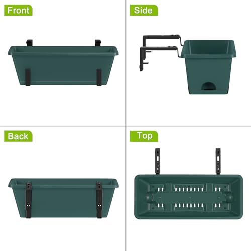 ETELI 6 Pack Deck Railing Planter Boxes Metal Hanging Window Boxes Planters - color: Green & Black
