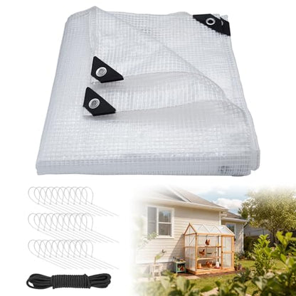 16Mil Clear Greenhouse Tarp, Heavy Duty Clear Tarp with Grommets 6x10FT - size: 6FTx10FT