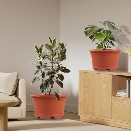 KPUVX 5 Pack 10.5 inch Plant Pots, Plastic Flower Pot - color: Red, size: 10.5 inch