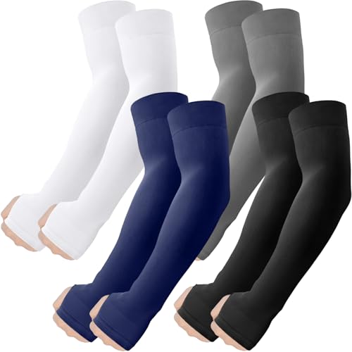ROXUN Arm Sleeves with Thumb Hole, Cooling UV Sun Protection for Men/Women - color: 4 Pairs - Black+white+dark Gray+navy