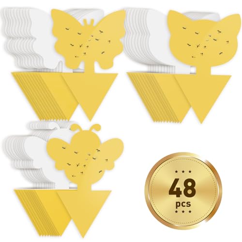 48 Pack Fruit Fly Traps for Indoor Outdoor, 3 Shapes Yellow Sticky Bug Traps, Double-Side Fungus Gnat Killer for Houseplants, Mosquitos, Flying Insects - color: Yellow, size: 48 Pack