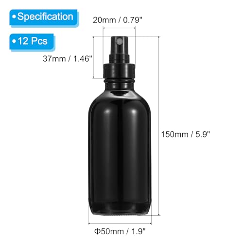 PATIKIL 4oz Glass Spray Bottles, 12pcs Nozzle Leak Proof Empty Water Mist Stream Sprayer for Cleaning Solutions Plants Hair, Black - color: Black, size: 4oz