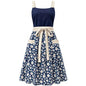 Pinafore Apron Dress for Women with Pockets Adjustable Floral Kitchen Apron - color: Navy
