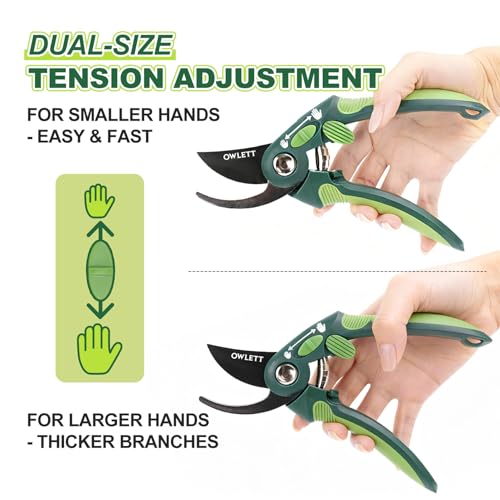 Pruning Shears for Gardening, 8.5" Bypass Garden Scissors Adjustable Grip Width, Ultra-Sharp Hand Pruner Rust-resistant Steel Blade Heavy Duty Garden Clippers with Safety Lock, Shears Gardening Tools