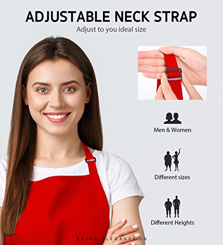 Syntus Apron for Men Women, Adjustable Cooking Kitchen Apron with 2 Pockets - color: Basic Red, style: 2 Polyester