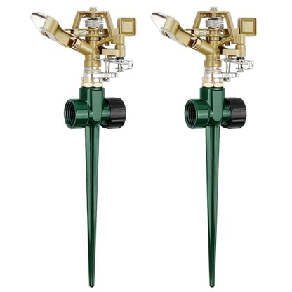 2 Pack Metal Impact Sprinkler for Yard, 360° Large Area Coverage