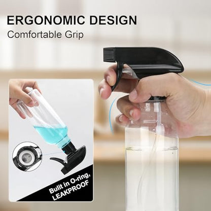 12oz/350ml Plastic Spray Bottles 1 Pack, Adjustable Mist/Stream - color: 16.9oz-BlackClear