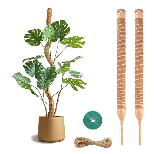 2 Pack Bendable Moss Pole 28 Inch, Monstera Plant Support Stake,Coco Coir Pole Sticks for Indoor Plants,Climbing Potted Plants，Pothos, Philodendron with Plants Ties - size: 2-Pack 28in