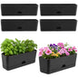 6 Pack Rectangle Planter 16x4.4 Inch Window Boxes Planters Rectangular Window Sill Planters Indoor Self Watering Plant Pots with Drainage Holes and Saucers Succulent Herb Flower Pots, Black - color: Black