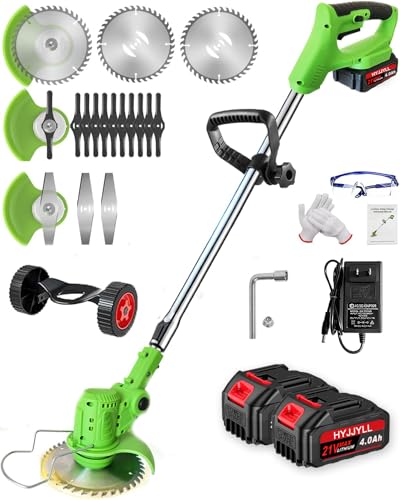 Cordless Weed Wacker with Wheels,Electric Weed Eater Battery Powered - color: Green