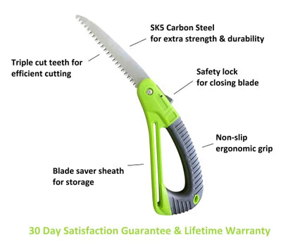 GARDEN GURU Folding Pruner Saw with Ergonomic Handle & Safety Lock – Non Slip – Rust Resistant Hardened Steel – Professional Grade Sawtooth Blade – for Pruning Trimming Camping Clearing (2 Pack) - size: 2 Pack