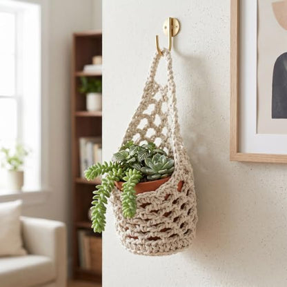 2 Pack 4-inch Macrame Wall Plant Hanger Hanging Planters, Beige - color: Beige, size: 4in