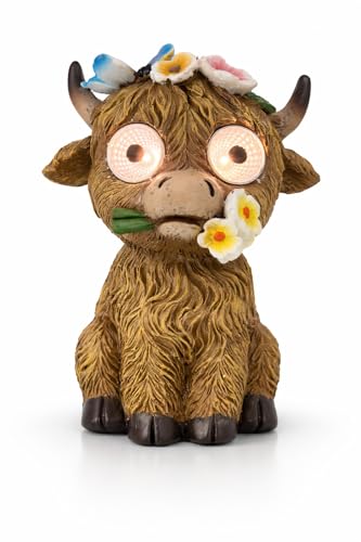 iStatue Solar Highland Cow Garden Statue with LED Light – Cute Resin Cow Figurine Outdoor Yard Decor, Waterproof Lawn Ornament, Gift for Women Mom Garden Lovers (1-Pack) - size: 1-Pack