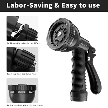 Besiter Garden Hose Nozzle Sprayer: 2 Pack 10 Watering Patterns Spray Nozzles Heavy Duty Hose Head Hose Attachment Black - color: Black/Black