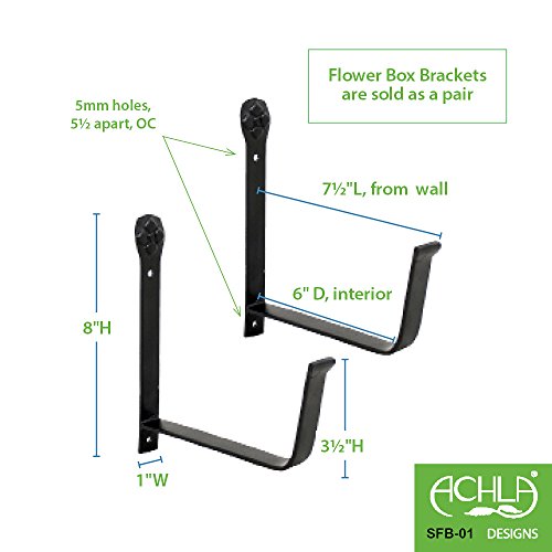 Achla Designs Window Flower Box Wall Brackets, 6 inch, SFB-01 - size: 6-inch