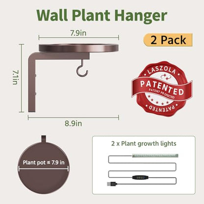 LASZOLA Plant Hanger Holder Shelf Wall Indoor with Lights, 2 Pcs Brown - color: Bronze, size: 2