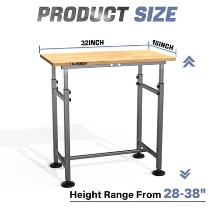 WALMANN Heavy Duty Adjustable Height Workbench 32" x 18" - size: 32 in x 18 in