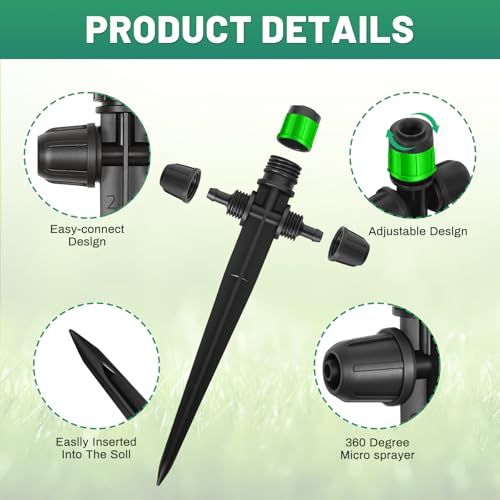 30Pcs 360° Adjustable Drip Drippers, Double Lock Emitters 1/4 Tubing - color: Green