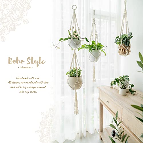 Mkono Macrame Plant Hanger 2 Tier 49" Hanging Plant Holder Indoor Outdoor - size: 49"