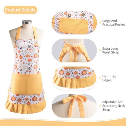 Retro Floral Apron for Women With Pockets for Cooking & Gifting - color: Pumpkin