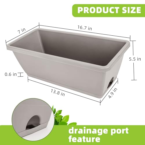 LOCONHA 7 Pack Window Box Planter, Plastic Vegetable Flower Planters Boxes - color: French Grey