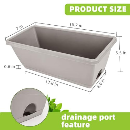 LOCONHA 7 Pack Window Box Planter, Plastic Vegetable Flower Planters Boxes - color: French Grey
