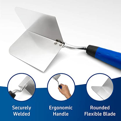 Outside Corner Trowel | Best Corner Drywall Tool | Made of Stainless Steel with External Angle and Soft Grip Handle.