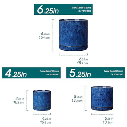 vancasso Ceramic Plant Pots, 3 Piece Planters for Indoor Plants, Blue - color: Blue
