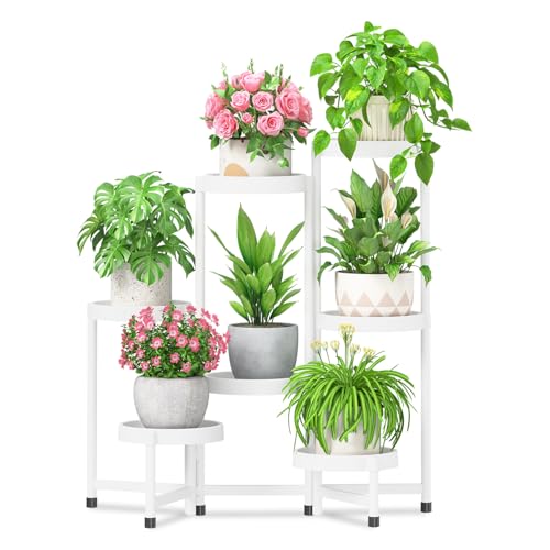 iDavosic.ly 7 Tier Folding Plant Stand Indoor Outdoor, Plastic Tray, White - color: White, size: 7 Tiers