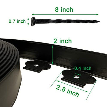 2" x 40' Plastic Landscape Edging Border Black, 40 Spikes - size: 2 in, 40 ft