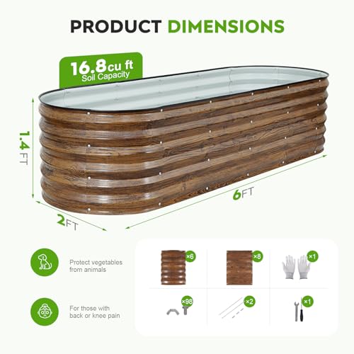 Galvanized Raised Garden Bed - 1PCS 6x2x1.4ft Metal Planter Box Brown - color: Brown, size: 6x2x1.4ft(1pcs)