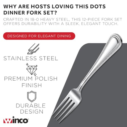 Winco 12-Piece Dots Dinner Fork Set, 18-0 Stainless Steel,Silver