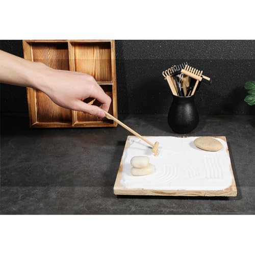 6pcs Mini Zen Garden Rake Tool, DIY Sand Zen Garden Tools for Office, Elegant Zen Garden Tools, Meditation Rock Sand Garden Accessories(Black)
