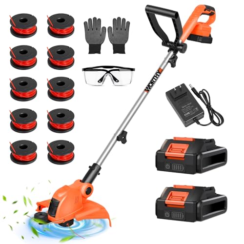 Electric Weed Wacker Eater Cordless Battery Powered String Trimmer Whacker - color: Orange