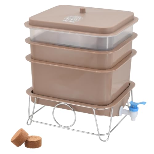 Arcadia Garden Products Worm Nerd WN55 4-Tray Worm Composting Bin Kit with Coco Coir Brick for Recycling Food Waste, Worm Castings, Worm Tea, Vermiculture and Vermicomposting, Tan - style: Mya Bin - Tan
