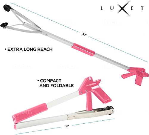 Grabber Tool 32" Suction Cup Grip Heavy Duty Aluminum -2 Pack- Lightweight Foldable Reacher Grabber Pickup Tool, Gripper Grabbers for Elderly Grab it Reaching Tool Trash Picker Grabber Pink, By Luxet - color: Pink, size: 2-Pack