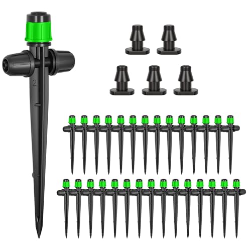 30Pcs 360° Adjustable Drip Drippers, Double Lock Emitters 1/4 Tubing - color: Green