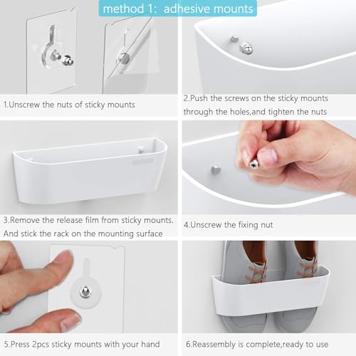 6Pack Wall Shoe Rack, Adhesive or Screw Mount for RV, White - color: SM03-White-6