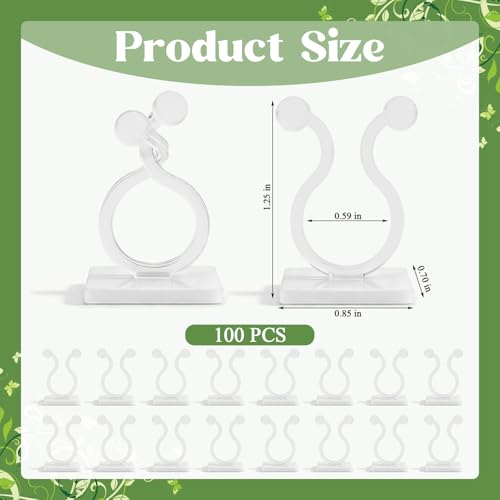 100 Pcs Plant Climbing Wall Fixture Clips, White Plant Fixer with Self-Adhesive Hook, Fixing Clip Vines Holder for Indoor Outdoor Plants Support Cable Wire (Medium)
