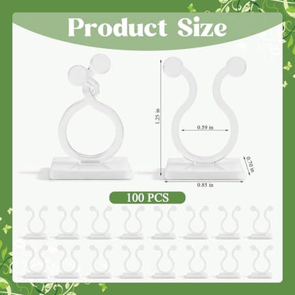 100 Pcs Plant Climbing Wall Fixture Clips, White Plant Fixer with Self-Adhesive Hook, Fixing Clip Vines Holder for Indoor Outdoor Plants Support Cable Wire (Medium)