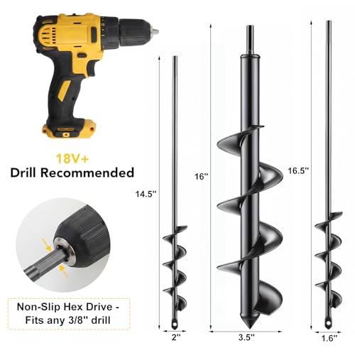 Garden Auger Drill Bit Set, 3 Pack, Fits 3/8" Hex Drill - size: 3pcs