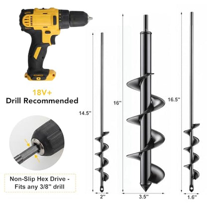 Garden Auger Drill Bit Set, 3 Pack, Fits 3/8" Hex Drill - size: 3pcs